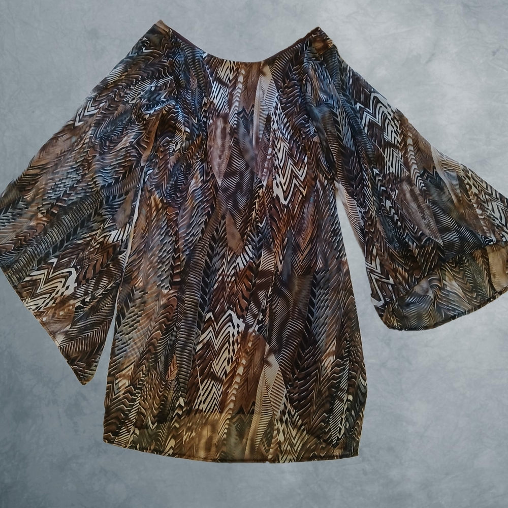 Hello Miss- Bohemian Chic Multi-Print Semi-Sheer Tunic Dress, M